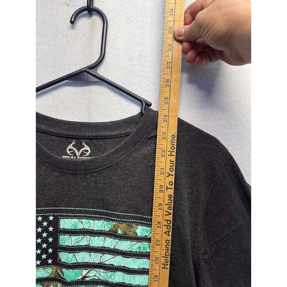 Realtree Long Sleeve Shirt M Charcoal Gray W/ Teal Camo Flag Design - Picture 7 of 11
